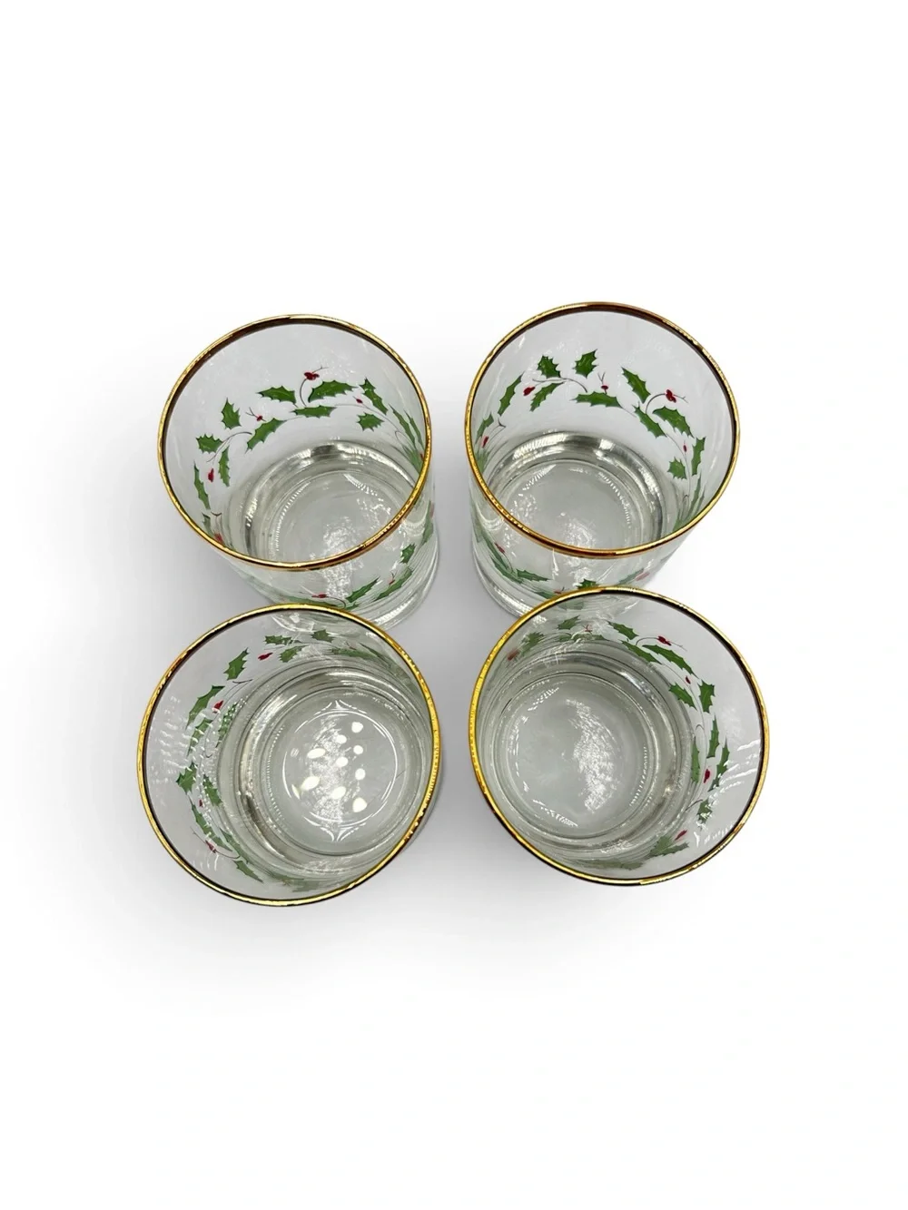Vintage Lenox Holiday Holly Berry 12 Oz Glasses NOS Boxed Set of 4